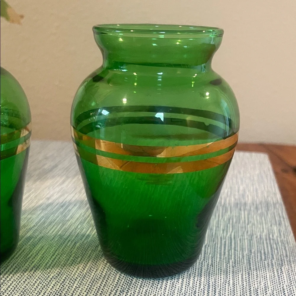 Pair of Vintage Forest Green Anchor Hocking Bud Vases